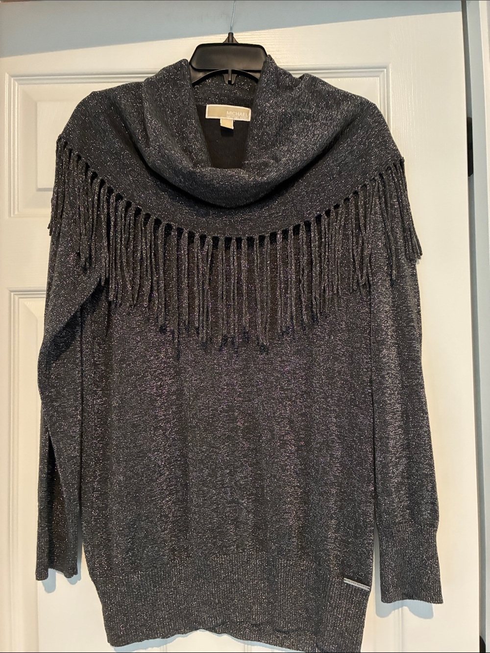 MICHAEL Michael Kors Metallic Charcoal Fringe Cowl Sweater